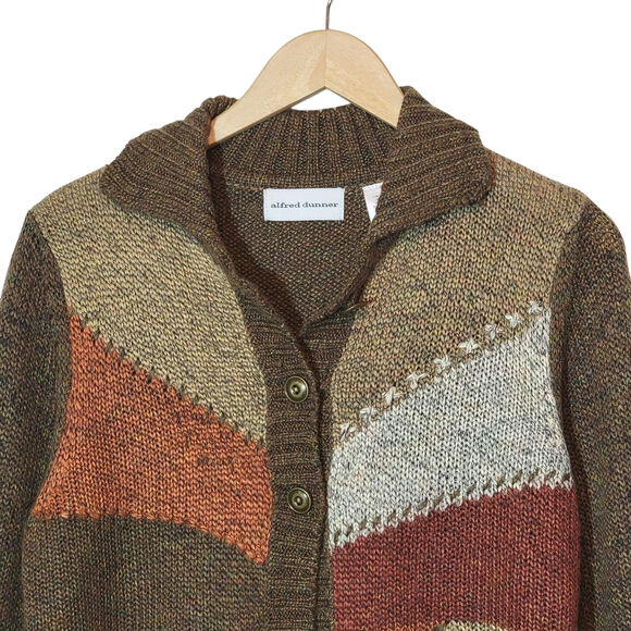 Alfred Dunner Brown Orange Colorblock Cardigan Sweater Soft Cozy Fall Style L - Picture 2 of 11